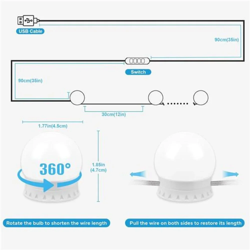 led vanity mirror lights hollywood makeup lights dimmable usb stick on bulbs